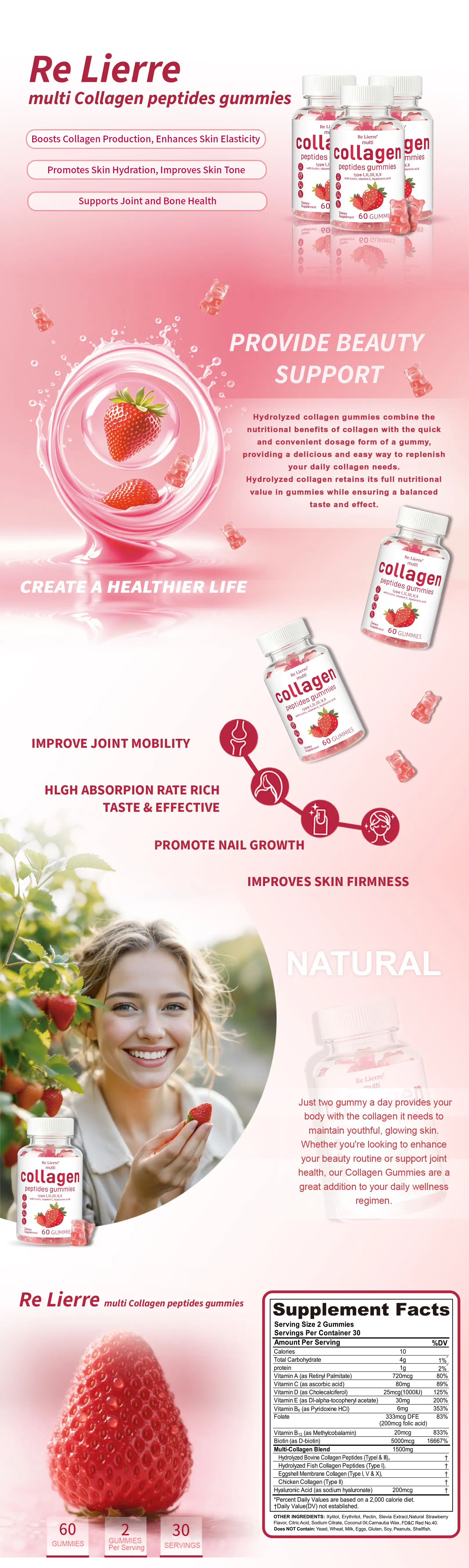 Collagen Peptide Gummies for Skin, Hair & Nails